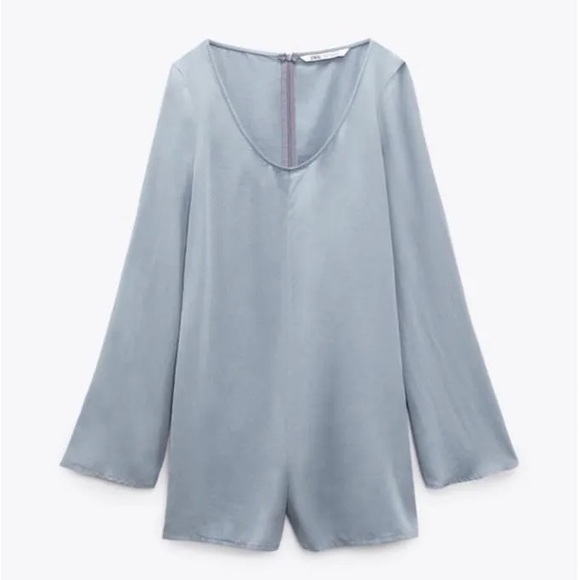 Zara Light Gray Blue Satin Romper - Picture 1 of 5
